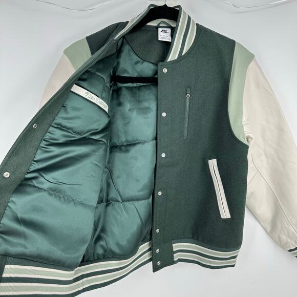 Nike Sportswear Destroyer Womens XS Jacket Wool Leather Varsity Green FN3672 - Picture 9 of 15